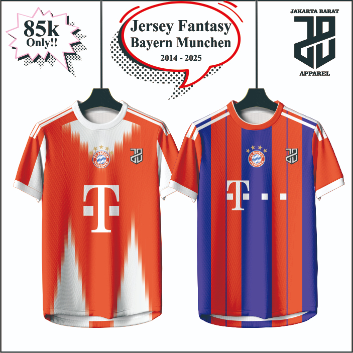 Kaos Jersey Fantasy Bayern München HOME  2014 - 2025 Bahan EMBOSH Premium Model Basic Liga Champions