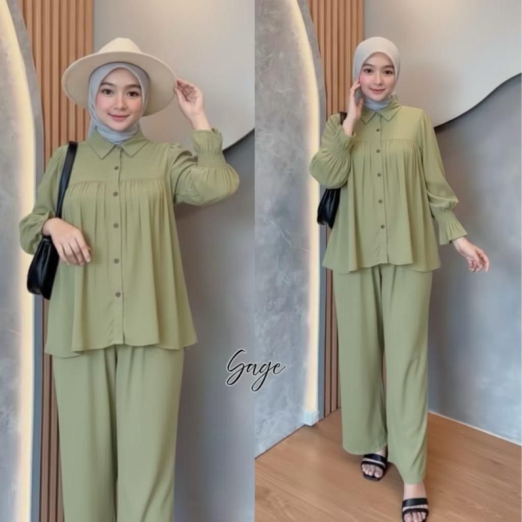 SETELAN WANITA MUSLIMAH STRIPE PREMIUM - TUNIK + CELANA KULOT JUMBO CASUAL ELEGAN KEKINIAN/ FASHION 