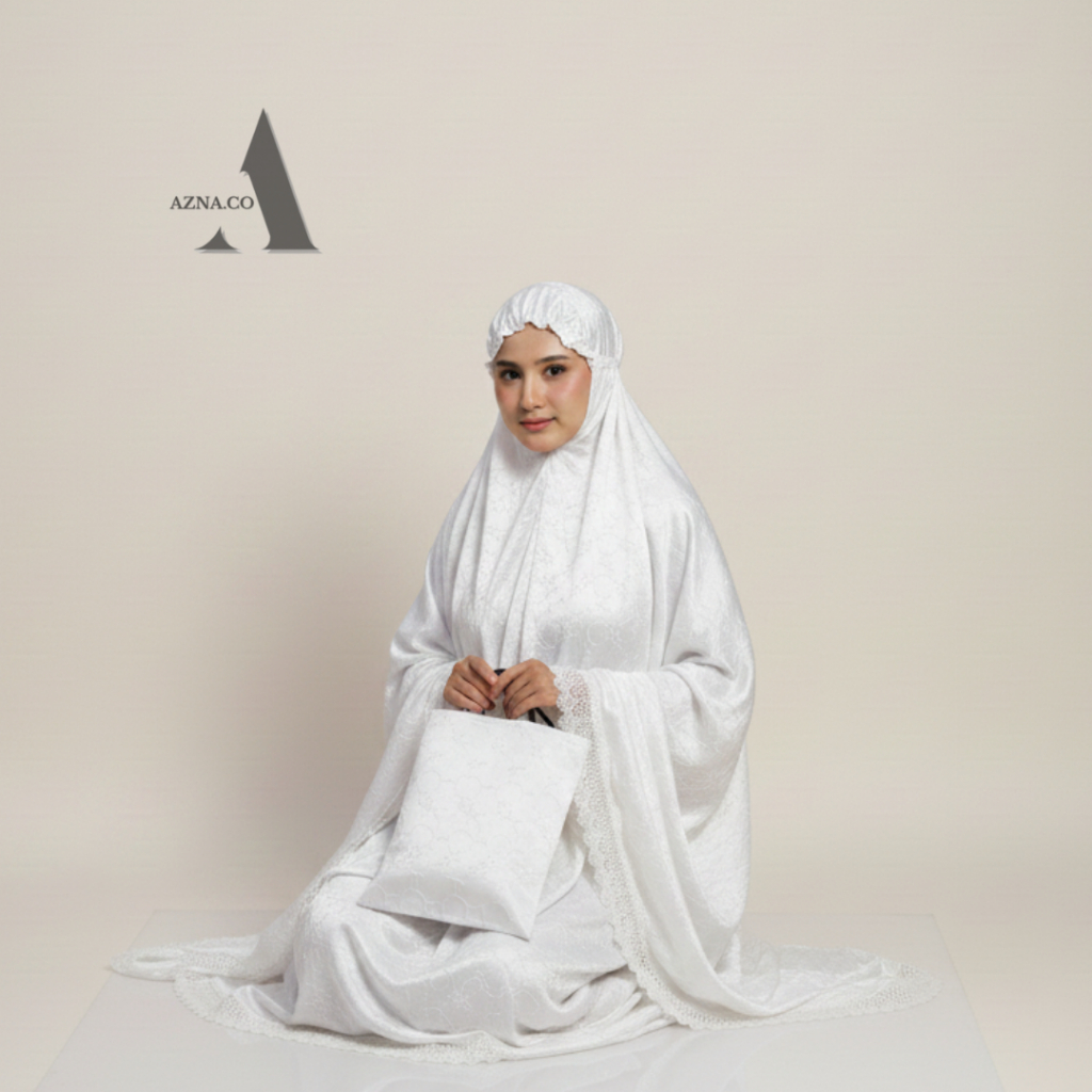 AZNA.CO Mukena Dewasa Sutra Putih Senada Full Bordir Mewah Elegan Seserahan Jumbo