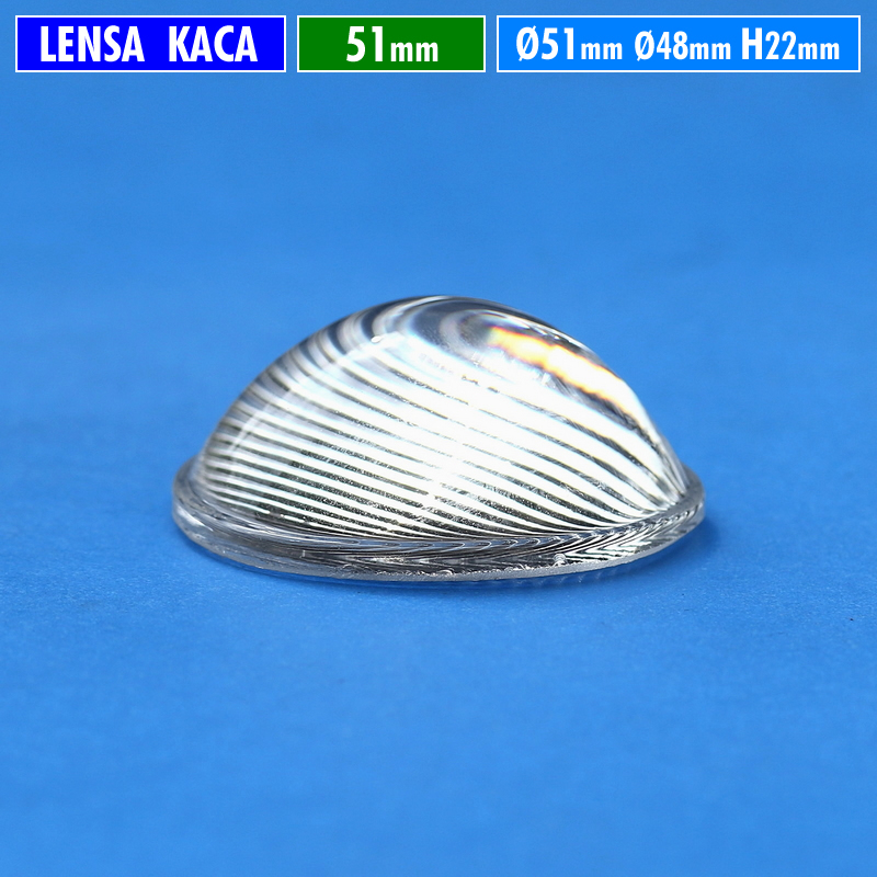 Lensa 51mm Kaca Wide Beam Lebar H.22 Cembung Bergelombang Part Lampu Jalan PJU Lensa Led 2 Inch Led 