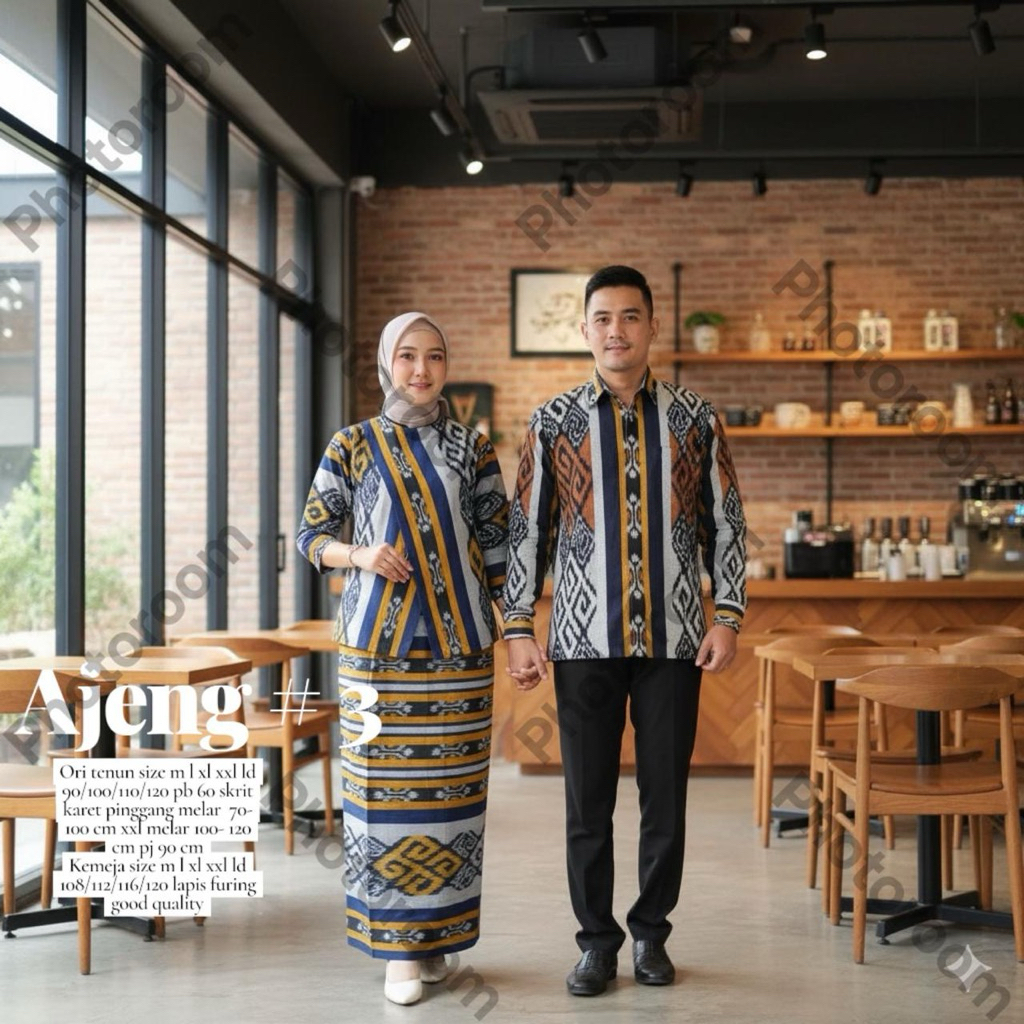 setelan Couple tenun Batik Couple Modern couple kemeja dan setelan rok tenun Set Pakaian Couple Keme