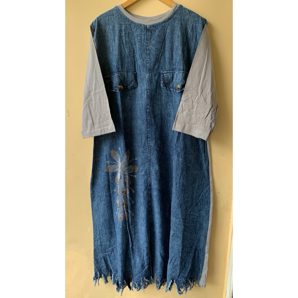 Midi jeans mix kombed Midi Gamis wanita Gamis jeans