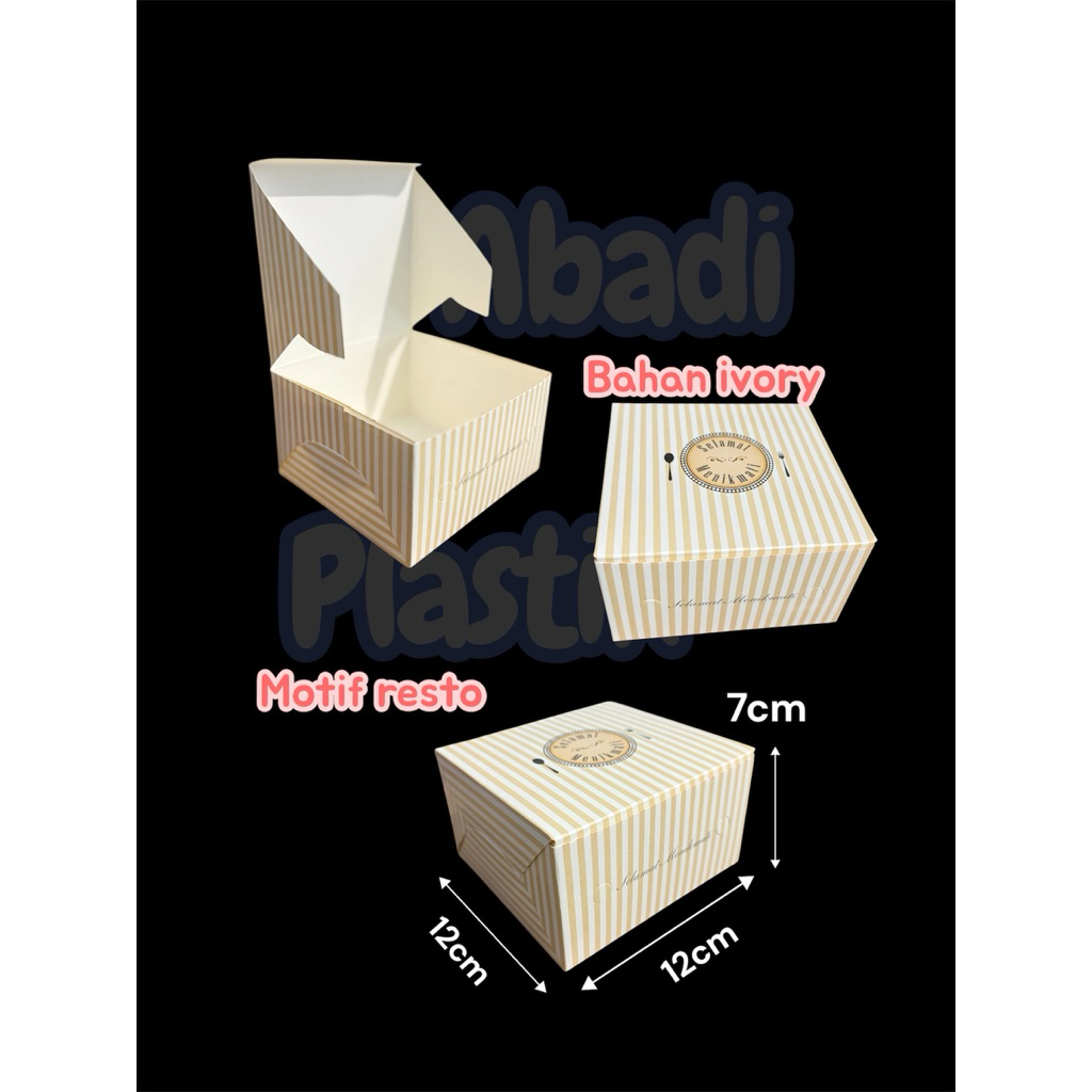 ( DUS KUE PREMIUM )MOTIF RESTO / DUS KUE/SNACK IVORY MOTIF 12x12/ DUS SNACK/ KOTAK ROTI UKR 12x12