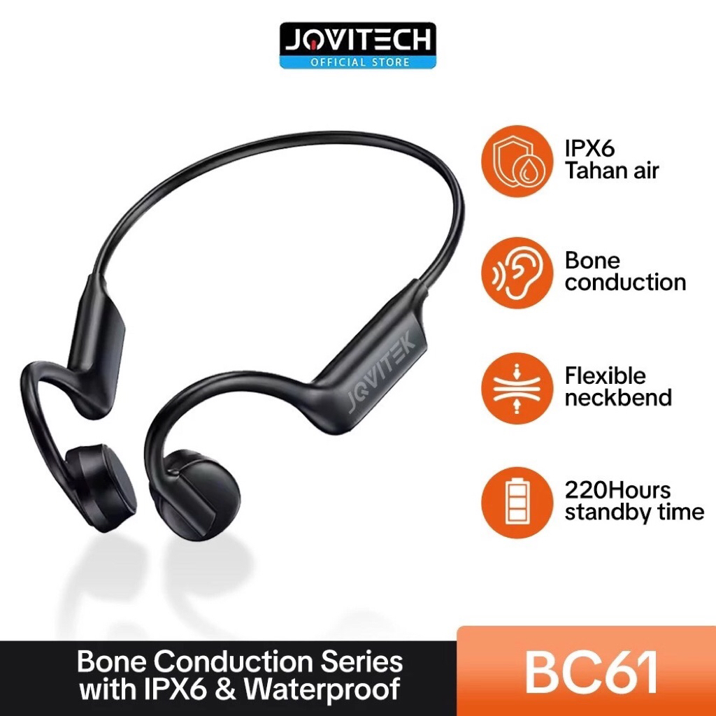 Headset Bluetooth Jovitech Wireless Earphone Open Ear Bone Conduction For Sport WaterProof Termurah