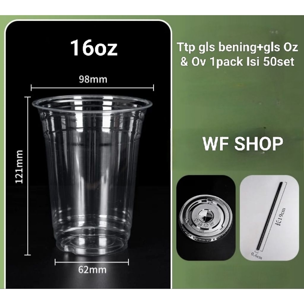Tutup Datar Bening+ Gelas plastik Isi 50set Pop Ice Juice Cup Ukuran 10oz 12oz 14oz  16oz 18oz 22oz