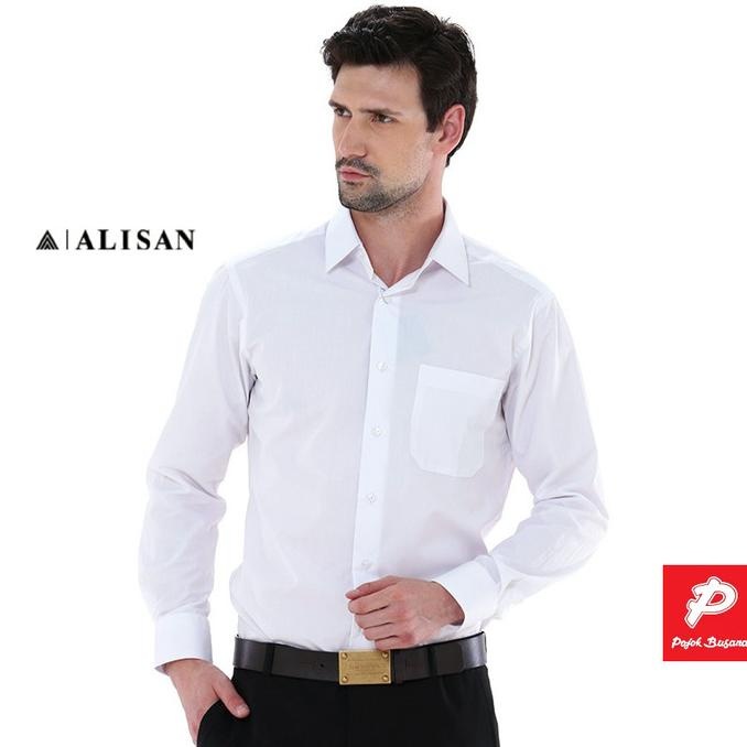 Alisan Kemeja Pria Polos Putih silmfit Lengan Panjang / Kemeja Alisan Lengan Panjang