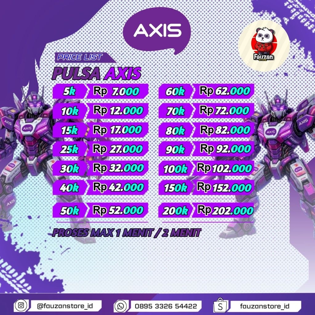 PULSA AXIS REGULER NOMINAL LENGKAP 5K SAMPAI 200K PROSES KILAT 1-2 MENIT AMAN
