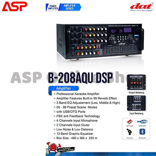 DAT Amplifier Karaoke Profesional Power Mixer Audio Bluetooth USB DAT B-208AQU DSP