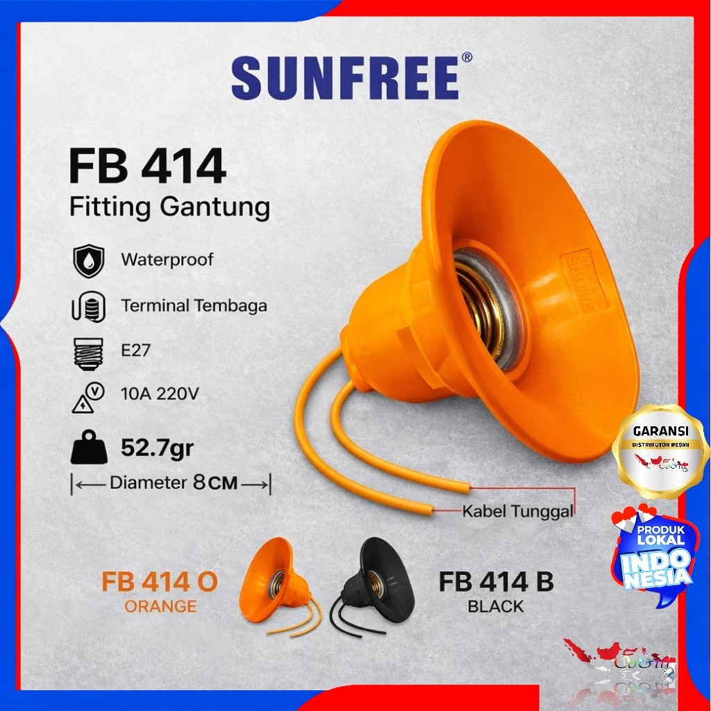 SUNFREE Fitting Gantung Hitam Outdoor indoor Anti Air E27 Fitting Gantung Anti Air