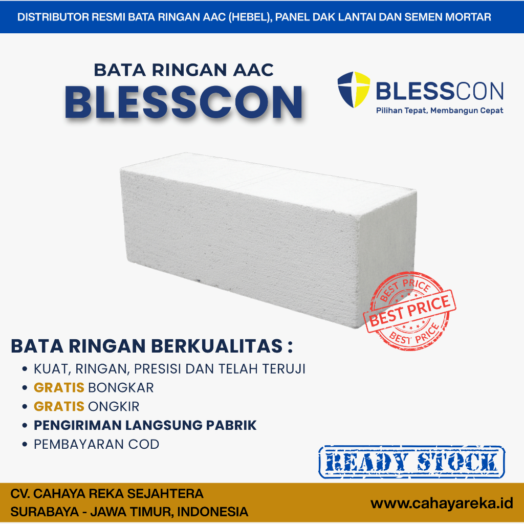Bata Ringan AAC (Hebel) Blesscon Murah dan Berkualitas | Harga Per M3 | Presisi Hemat Semen | Ready 