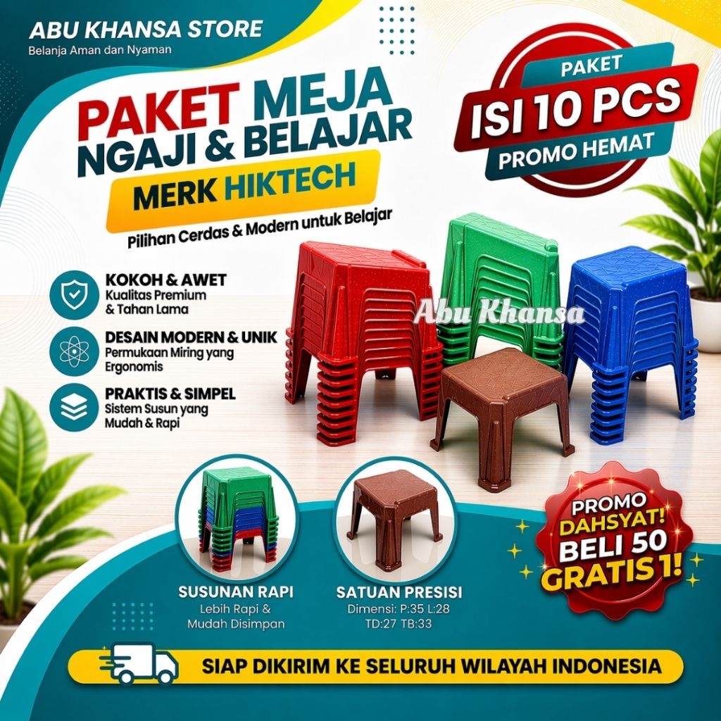 Meja Ngaji Belajar Plastik Hiktech Miring Paket 10 PCS  Kokoh, Praktis & Nyaman Rehal Al Qur'an