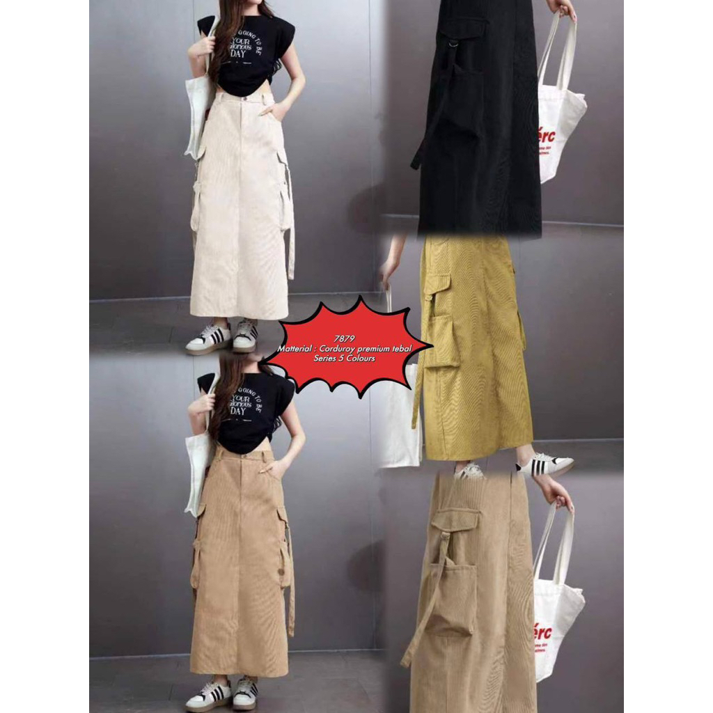 ROT342 - Rok Cargo Corduroy Aesthetic Long Skirt