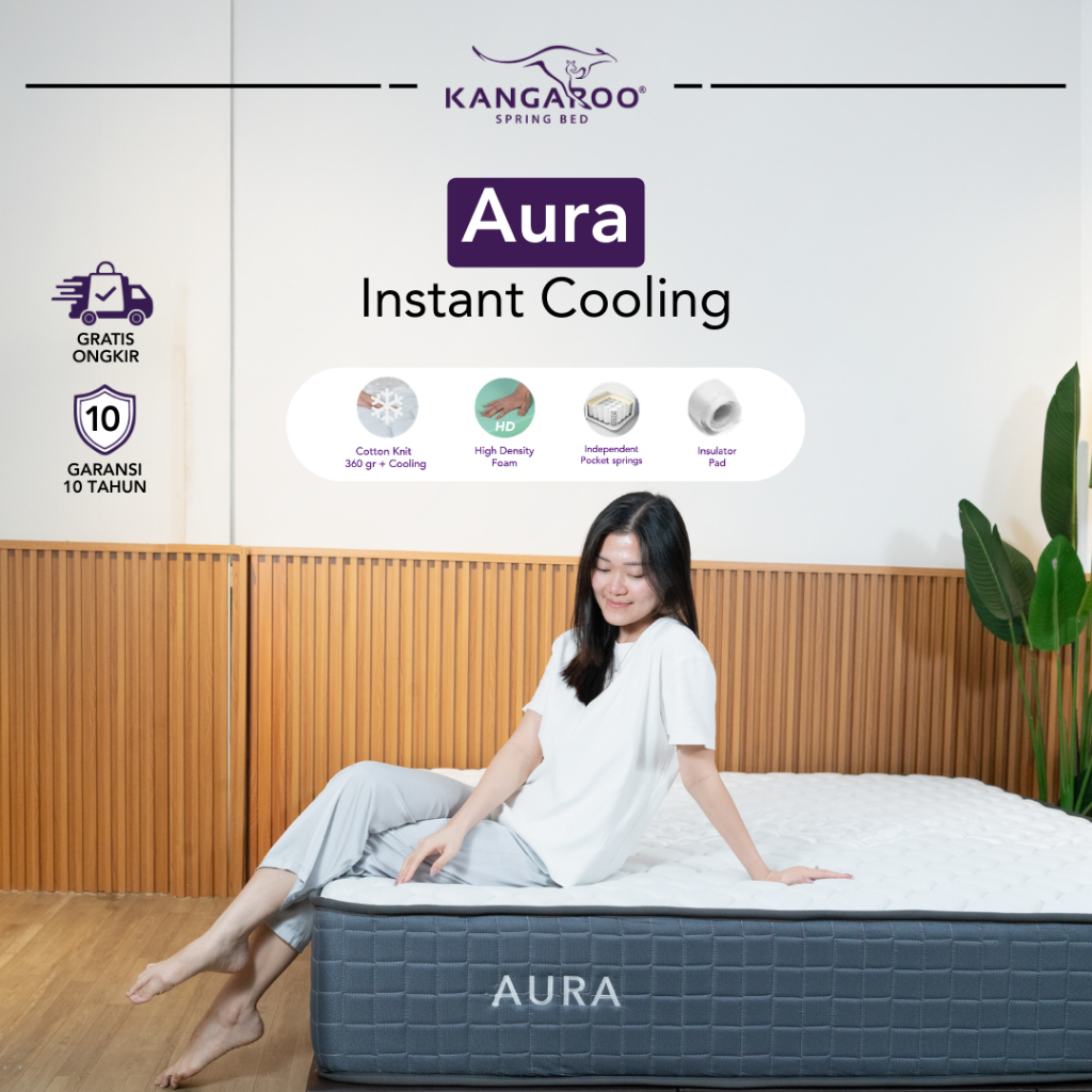 Kangaroo Aura Pocket Spring Kasur Spring Bed Dingin Instan - Ukuran 120x200cm, 160x200cm, 180x200cm