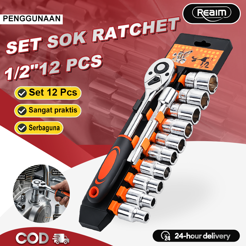 Reaim Kunci Sok 12PCS Kunci Set Lengkap Kunci Set Toolkit Set Tool Box Set Lengkap