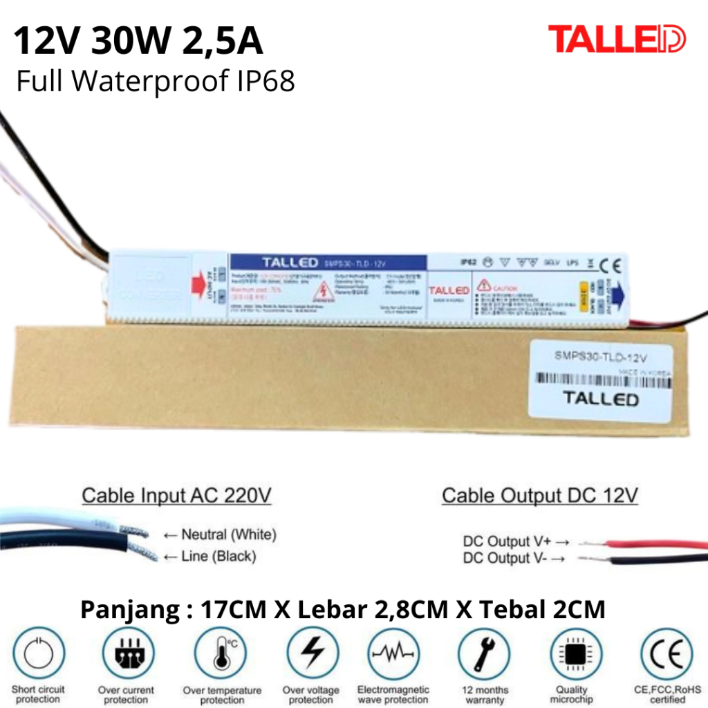 POWER SUPPLY FULL WATERPROOF TALLED 12V 30W 2.5A GARANSI 3 TAHUN