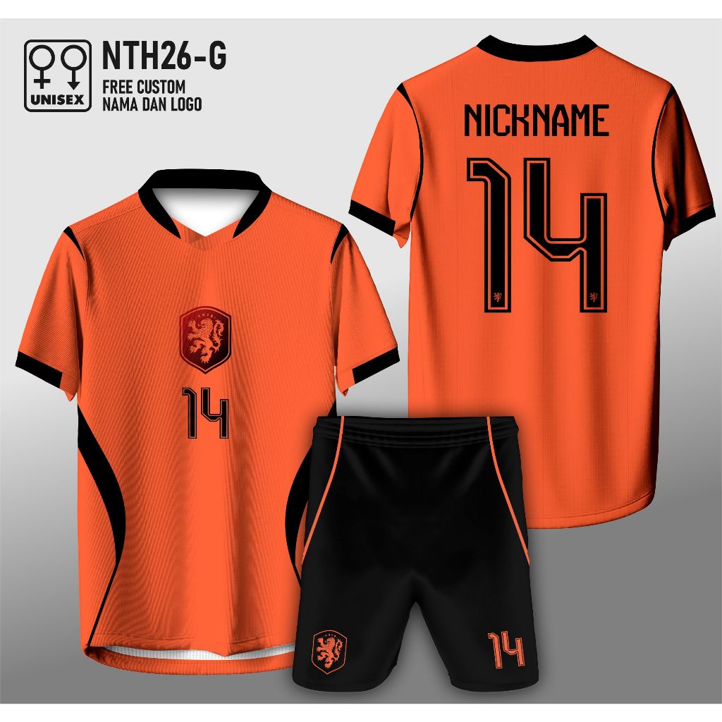 Jersey setelan bola jersey Home Belanda 2026 fullprint free custom