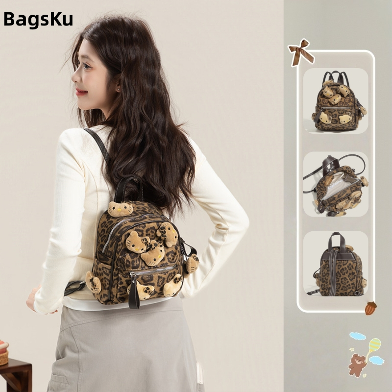 [COD]Tas Ransel Wanita Mini Leopard Backpack AestheticTas Kuliah Wanita Korea StyleTas Sekolah Terba