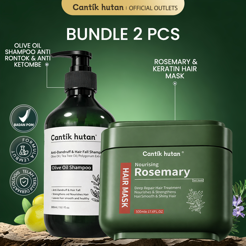 Cantik Hutan Shampoo Anti Rontok 300ml + Hair Mask Rosemary Keratin 500ml Perawatan Rambut Menguatka