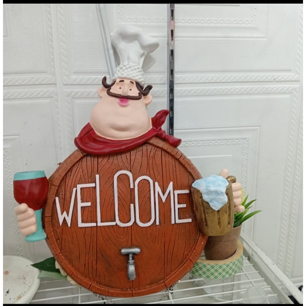 patung koki welcome dinding pajangan chef gantung selamat datang