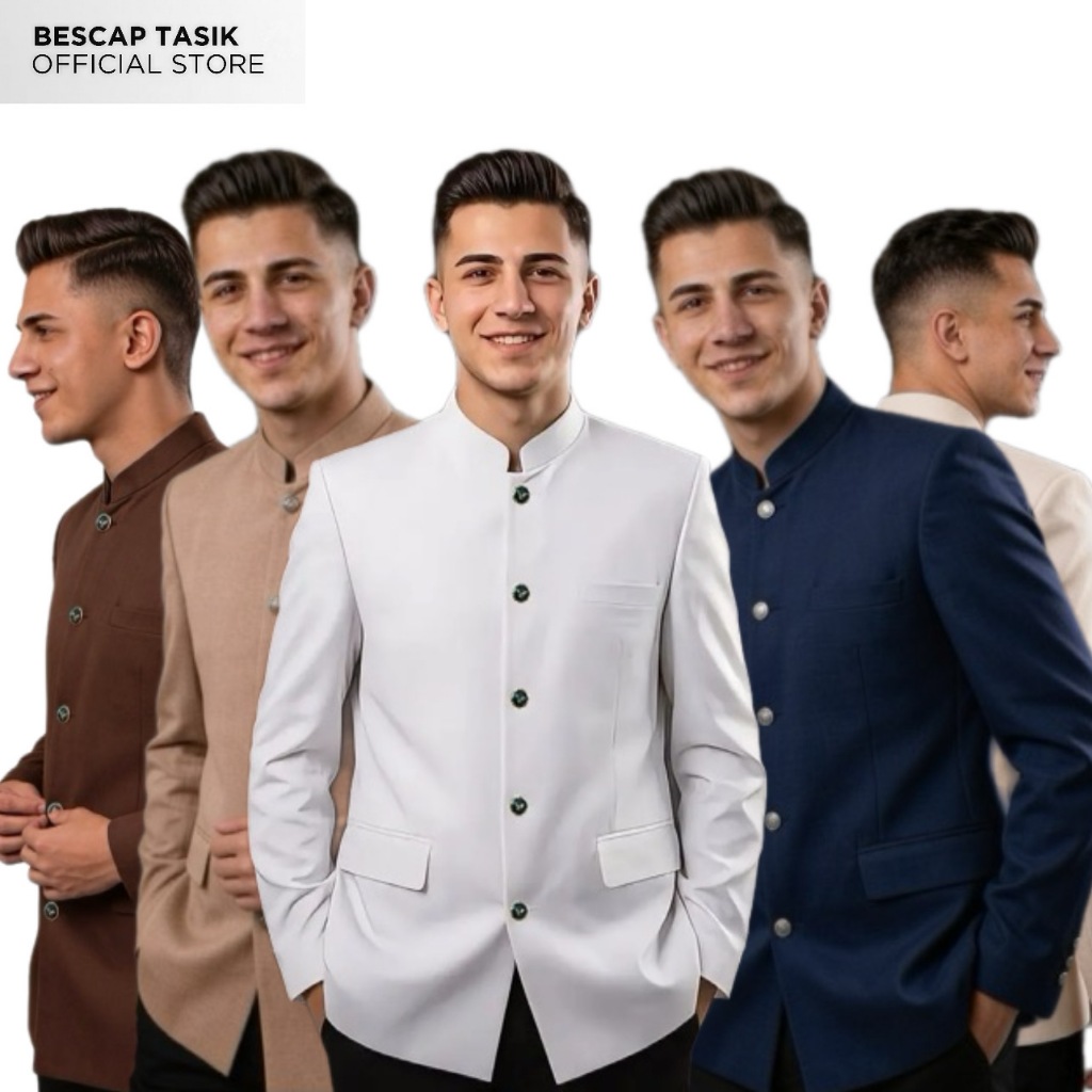 BESCAP TASIK - Jas Koko Pria Dewasa Jasko Polos Motif Saku Tutup Jasko Putih, Hitam, Abu Tua, Coklat