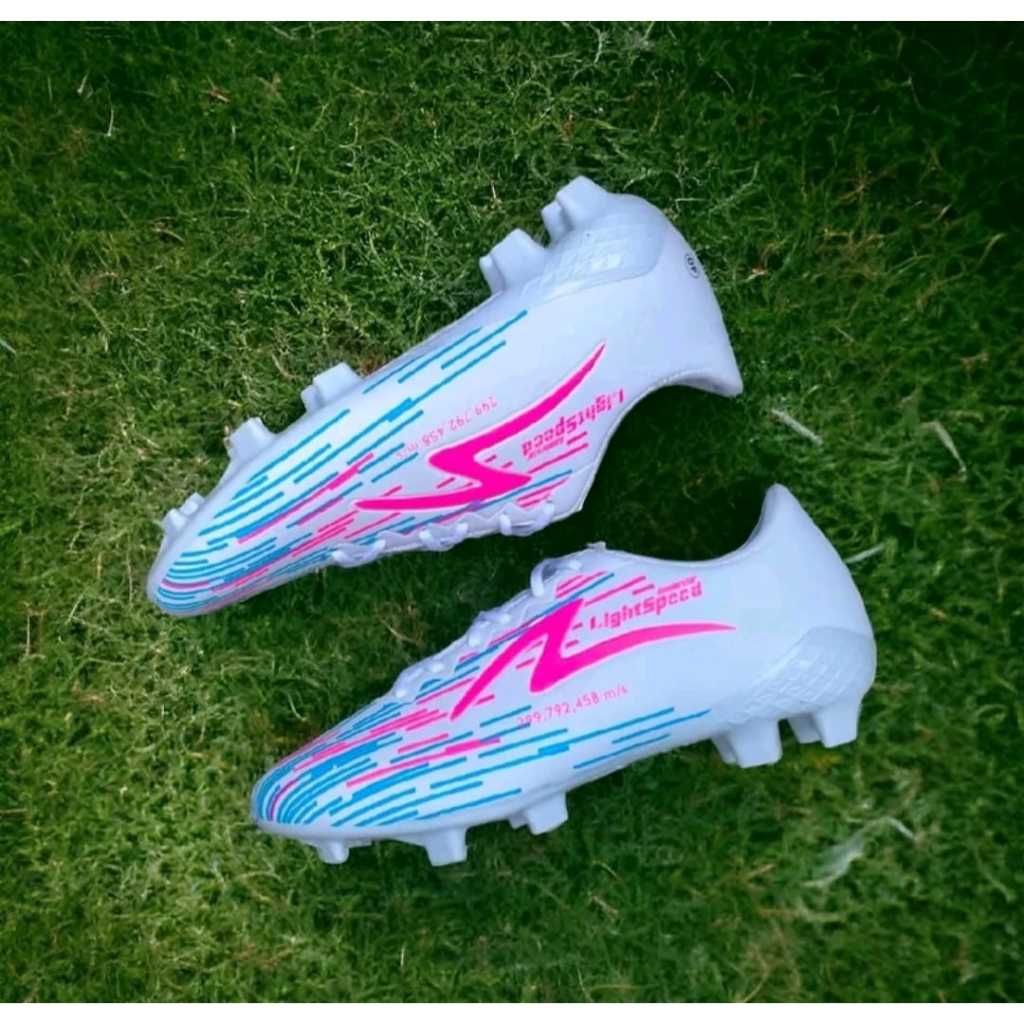 Sepatu Bola Specs Light Speed Reborn Ringan Jahitan Rapih PU Leather Putih Pink Biru Sepatu Sepakbol