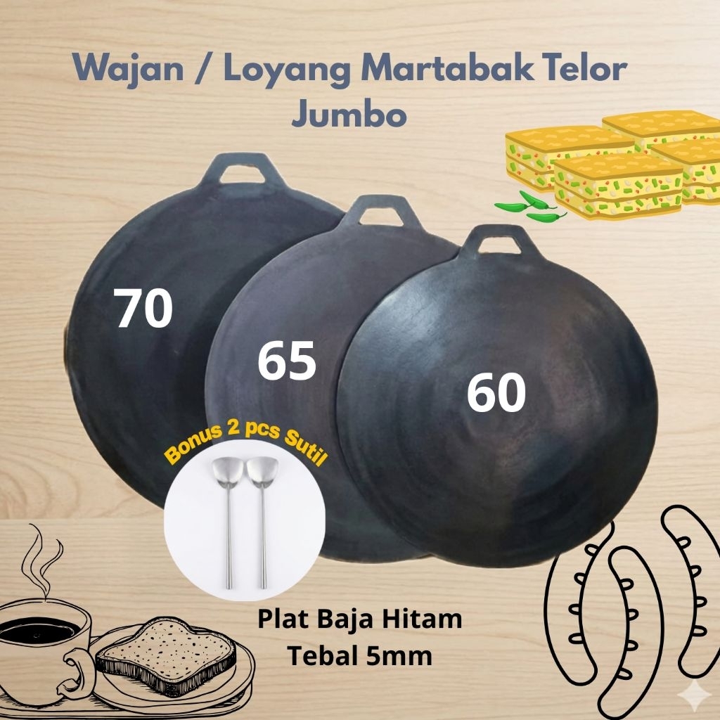 Wajan Loyang Martabak Telor Besi Baja Hitam Tebal Ukuran 60 65 70 cm - Alat Masak Martabak Anti Leng
