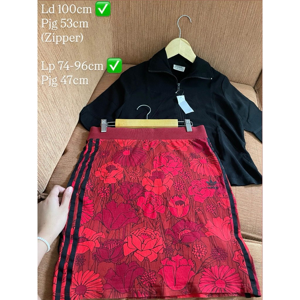 ADIDAS SET ROK KAOS + ATASAN ZIPPER HITAM
