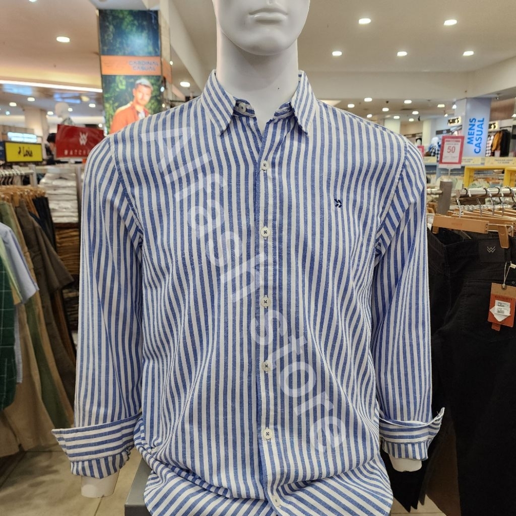 Kemeja BOMBBOOGIE Original Regular Fit Lengan Panjang - Kemeja Salur Biru Putih 24985B5BI