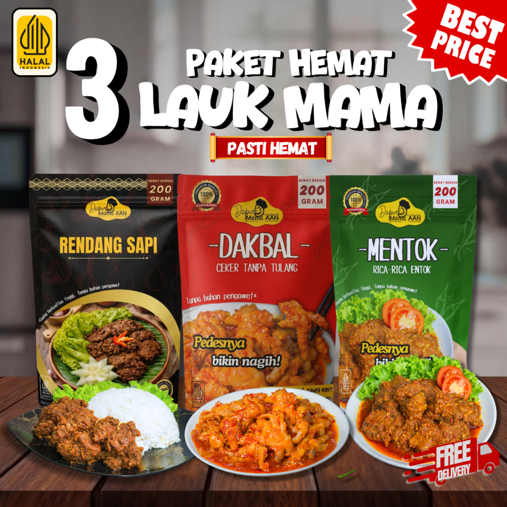 Paket Hemat Rendang + Ceker Tanpa Tulang + Rica Mentok Pedas Siap Makan - Dapur Mama Aan