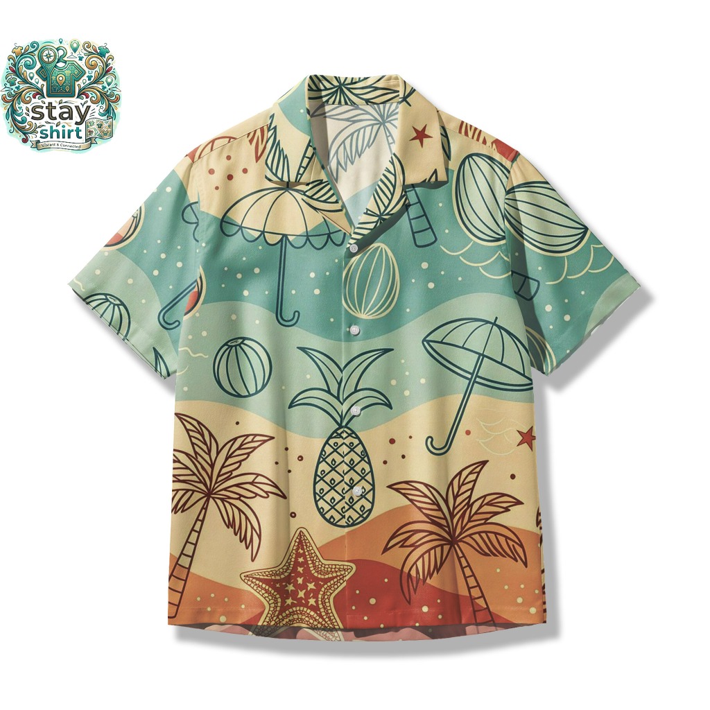 Kemeja Unisex Tropical Beach Fullprint - Baju Pantai Pria Wanita - Hawaiian Shirt Retro Vintage Prem