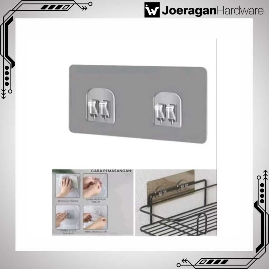 Hook Dinding Transparan Double Kait – Perekat Kuat Tanpa Bor