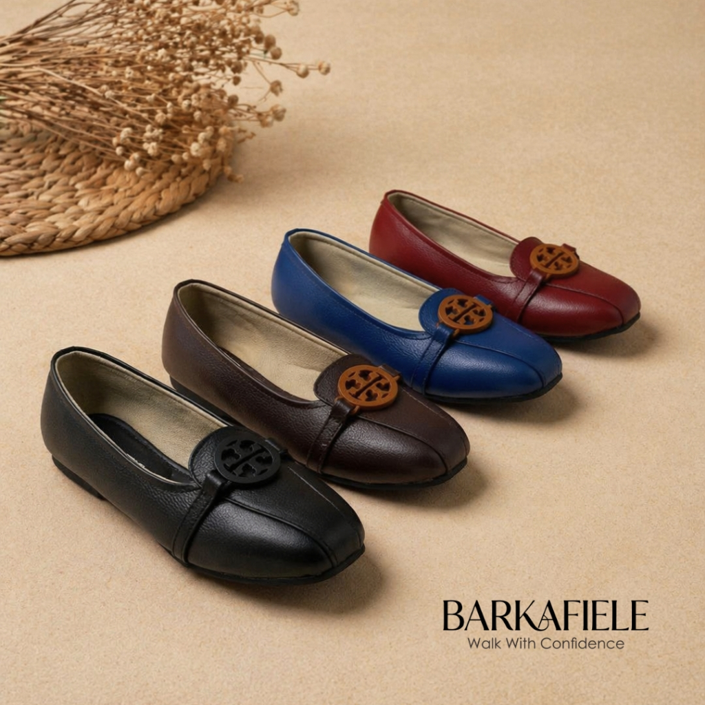 BARKAFIELE Aurora - Sepatu Flatshoes Wanita Kulit Sapi Asli Motif Jeruk Insole Empuk