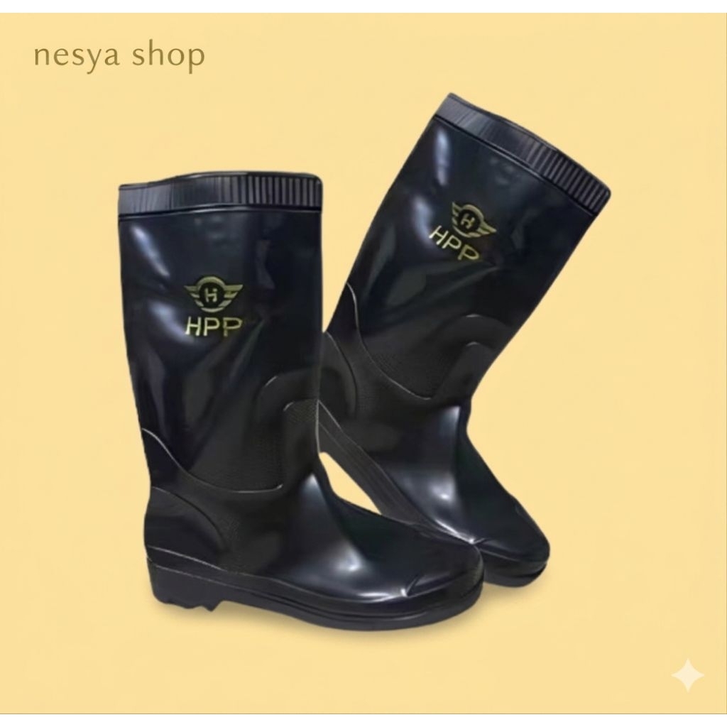 Sepatu boots hitam karet proyek/sepatu proyek/sepatu boots panjang karet/safety boots HPP