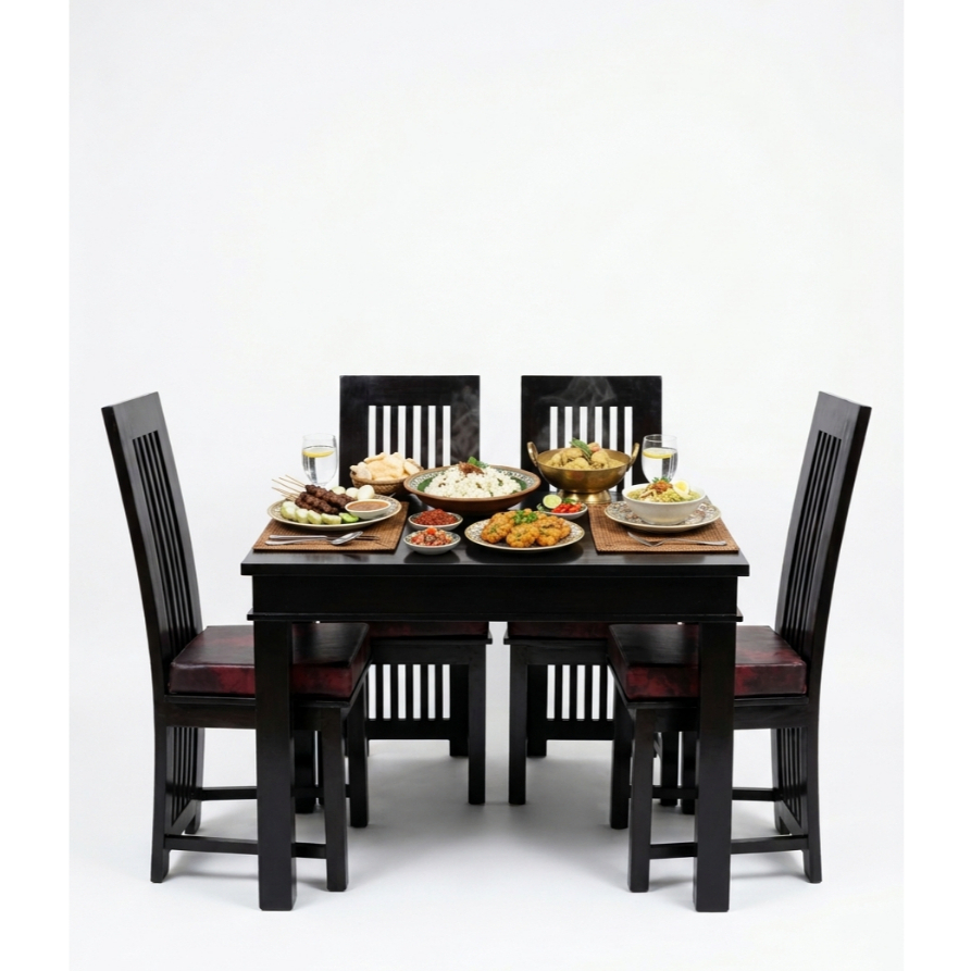 Meja Makan Minimalis Jati Hitam Glossy 4  Kursi