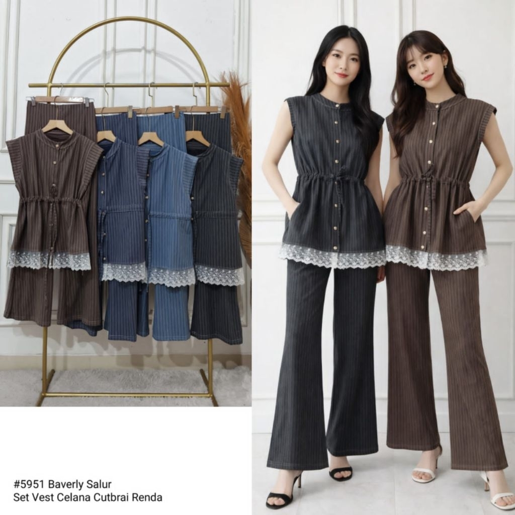 Setelan Celana Vest Cutbray Renda Cantik Terbaru Kekinian CLARKE ORI