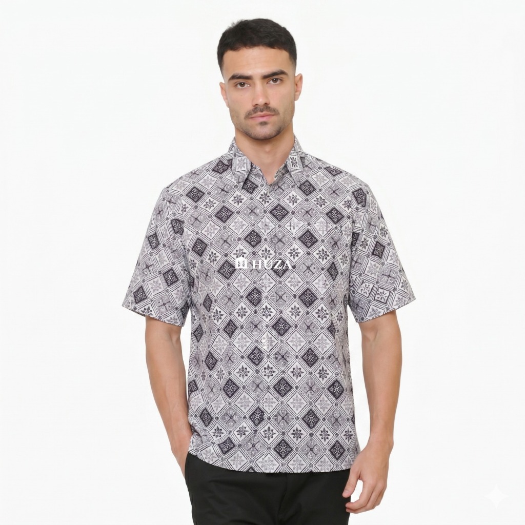BATIK HUZA - KEMEJA BATIK LENGAN PENDEK JUMBO HEM AKANDRA JUMBO