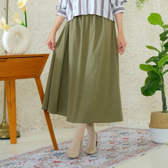 RILLEY - Rok Sevia Rok Wanita Hitam Polos Midi Skirt Bahan Nilon
