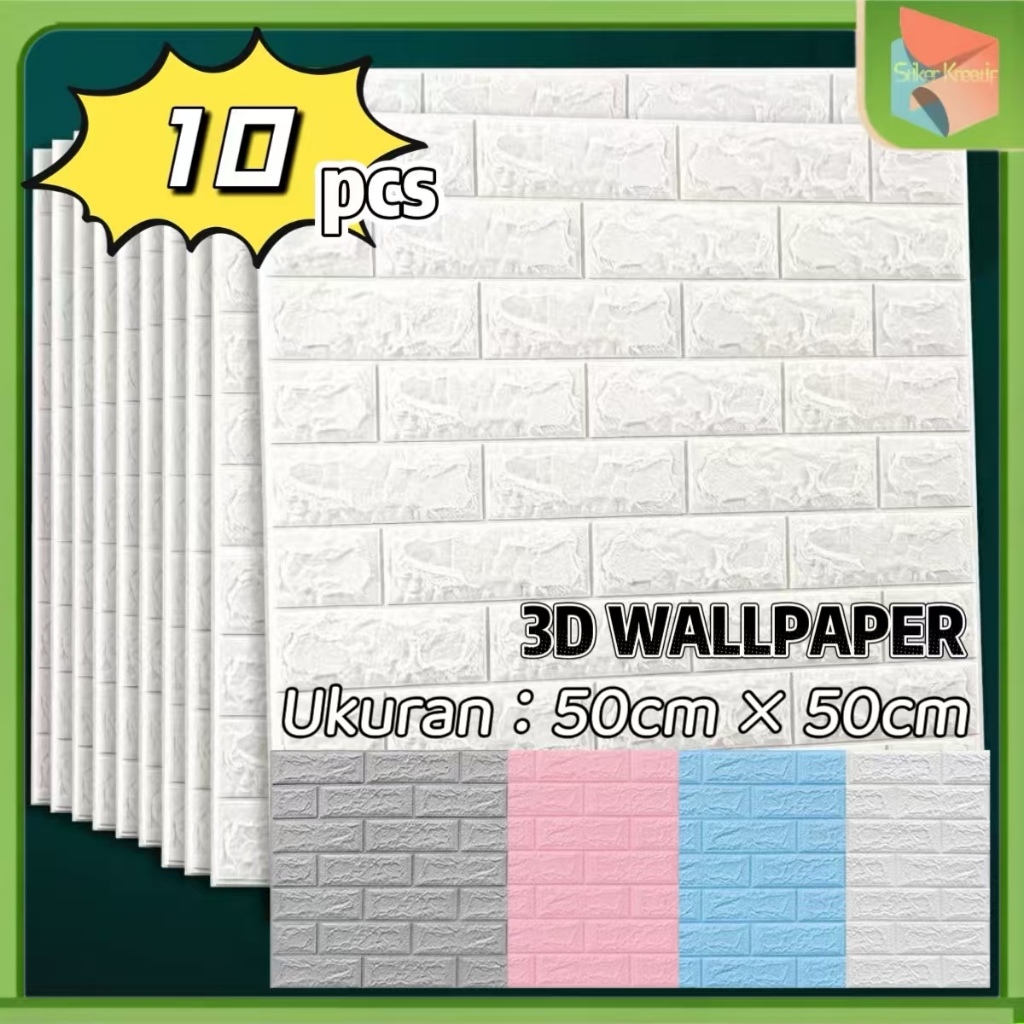 PAKET-10PCS Wallpaper Dinding 3D Foam Motif Batu Bata Stiker Dinding Brick Bata Dekorasi kamar 50×50