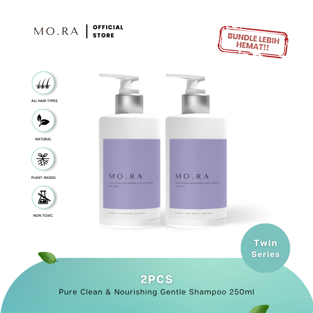 (MO.RA / MORA) (BUNDLE) 2 PCS PURE CLEAN & NOURISHING GENTLE SHAMPOO 250ML / ANTI LEPEK / PENUMBUH R