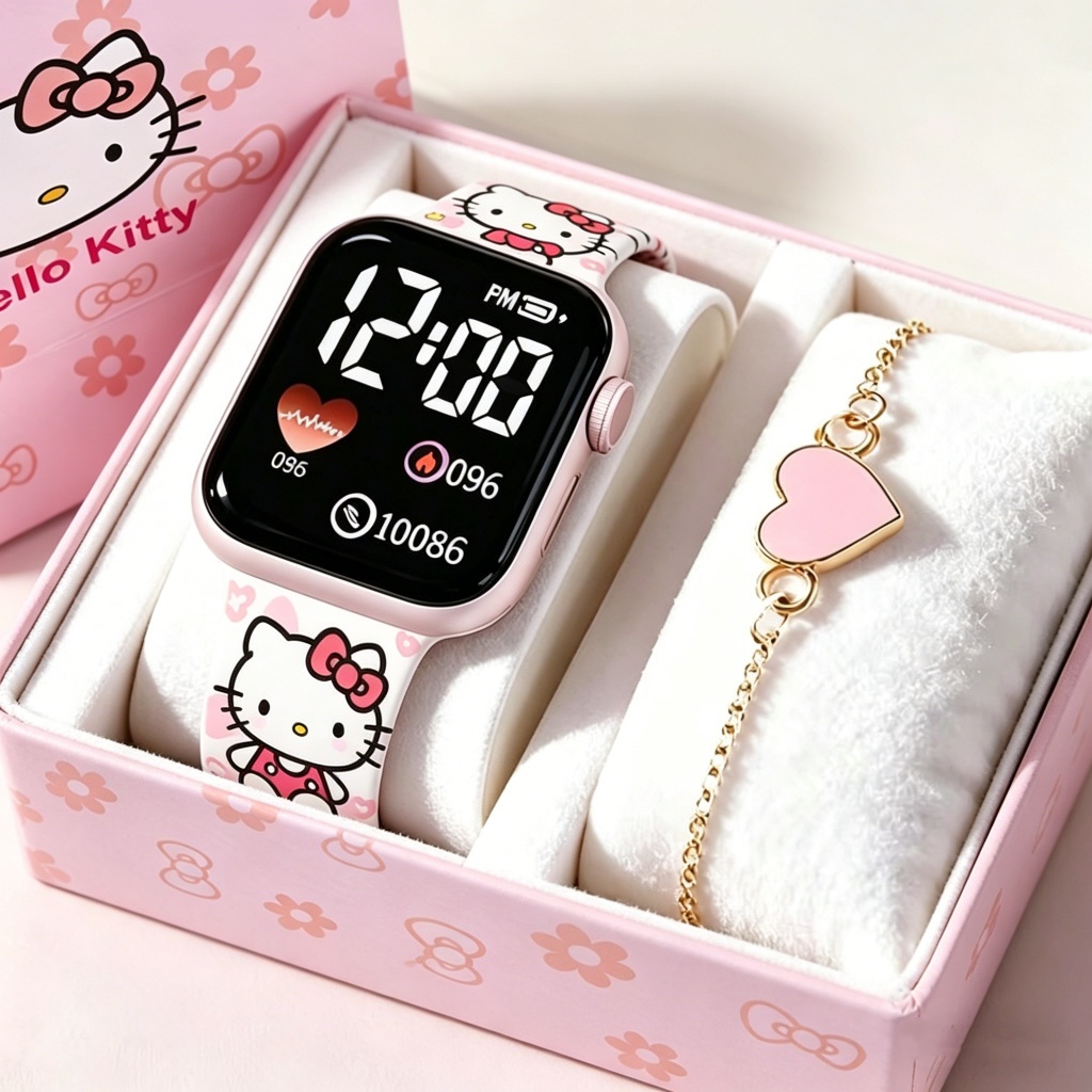 Jam Tangan Dan Gelang Anak-Anak: Gaya Sporty, Desain Hello Kitty, Jam Tangan Digital, Dan Set Gelang