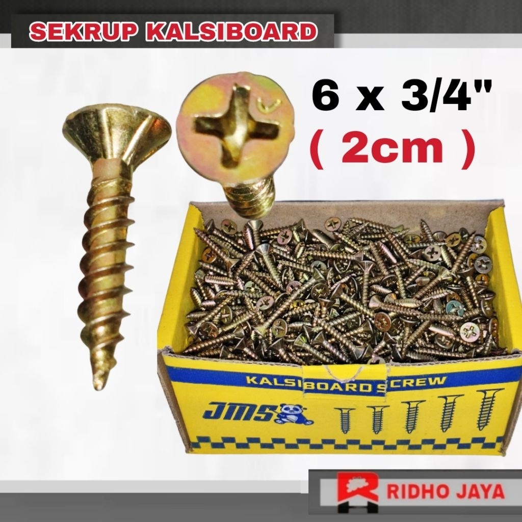 Skrup Kalsiboard Merek JMS ukuran 6x3/4" panjang 2 cm isi 1000pcs baut kalsiboard