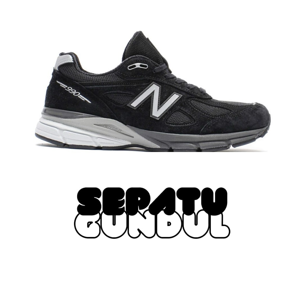 Sepatu Sneakers Pria NB 990v4 Black Silver U990BL4 Made in USA