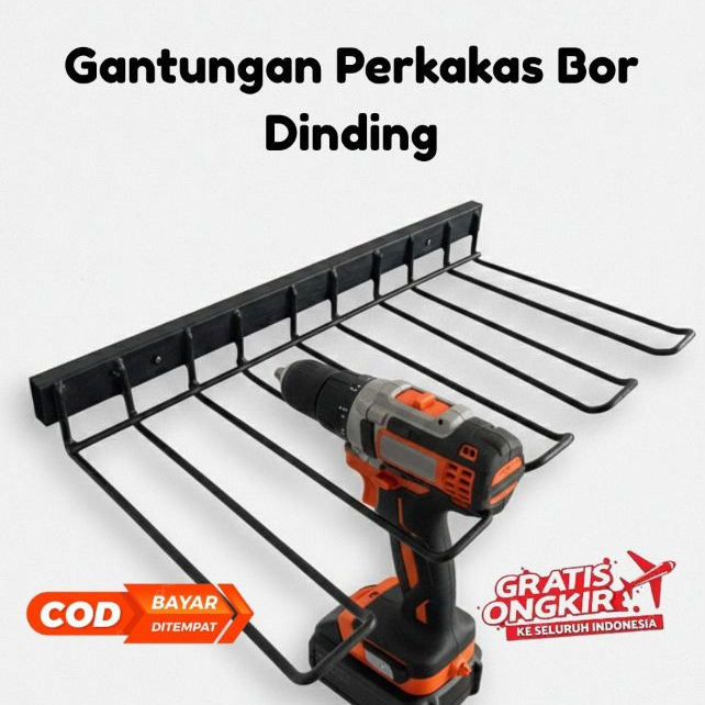 Gantungan Perkakas Bor Dinding Besi Kuat | Rak Alat Tukang Organizer | Holder Peralatan Bengkel