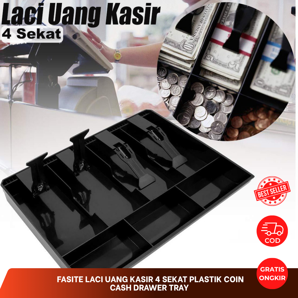 Laci Uang Kasir 4 Sekat Plastik Coin Cash Drawer Tray