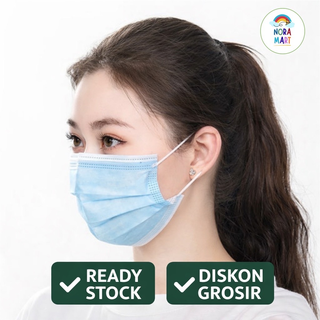 Masker Medis Earloop Biru 3 Ply BFE 95% Isi 50 pcs Box – Disposable Surgical Mask Harga Grosir