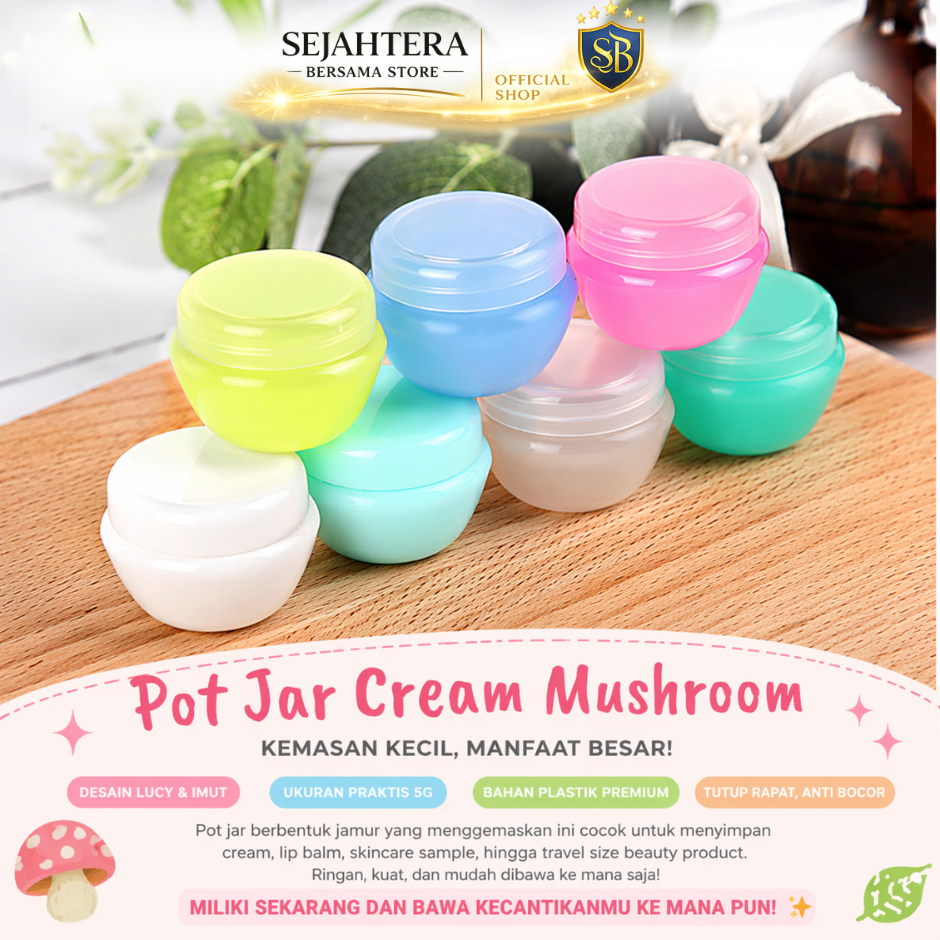 SB Pot Jar Cream Mushroom Plastik PP 10gr/ Pot Wadah Cream Kosmetik Empty Jar/ Jar Cream Pot Kosmeti