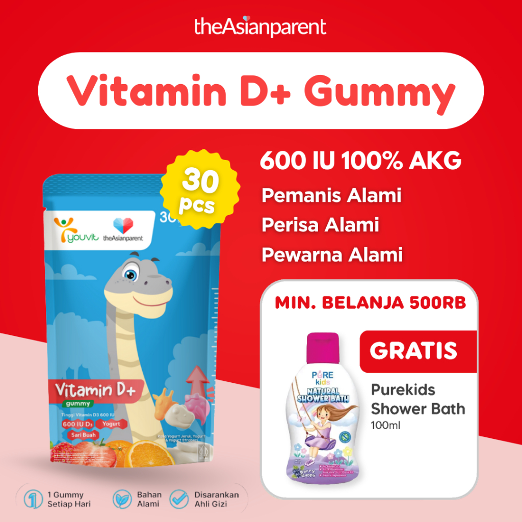 Gummy Vitamin D+ isi 30 dengan Vitamin D3 600 IU | Youvit x theAsianparent Vitamin D Gummy Anak | Vi