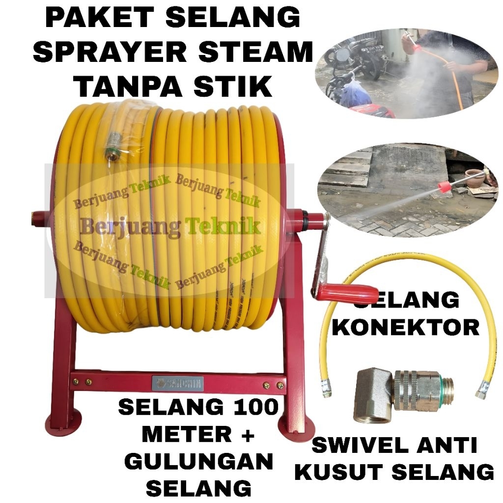 Selang Sprayer, selang steam, selang air 100 meter komplit gulungan Tanpa Stik sprayer