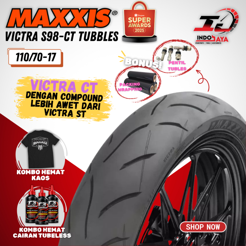 (READY STOCK) BAN MAXXIS VICTRA 98CT TUBELESS RING 17 (110/70-17) BAN TUBBLES MOTOR BEBEK SUPRA / VE