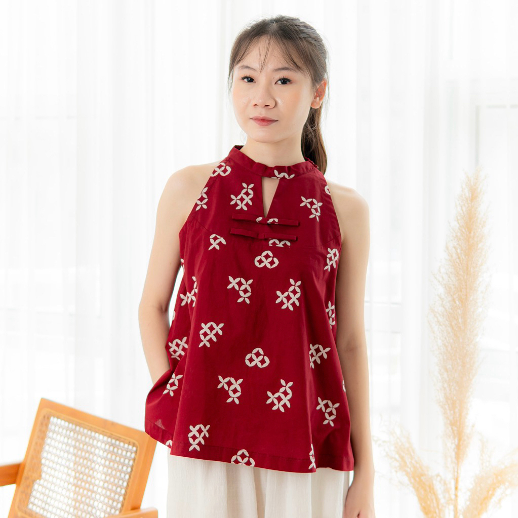 AM BATIK - LUNA TOP | Halter Top Batik, Atasan Batik Sleeveless, Cheongsam Top, Atasan Cheongsam, Ba